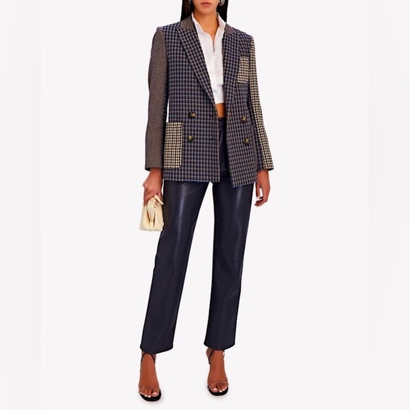 Veronica Beard Jackets & Blazers - VERONICA BEARD Faustine Houndstooth Dickey Jacket Patchwork Blue Multi New